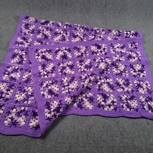 Hand Crocheted Purple Granny Square Afghan Blanket Throw 66x40